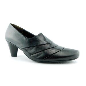 PAUL GREEN Black Leather Pleated Slip-on Heel Pumps UK 7.5 / US 10